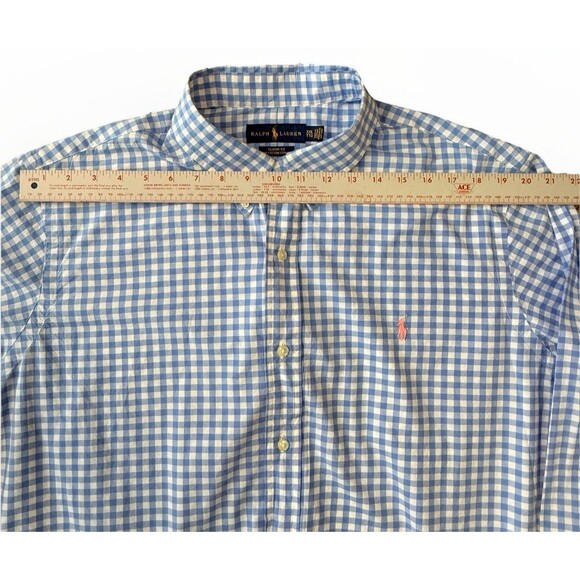 Ralph Lauren Mens Classic Fit Blue Gingham Long Sleeve Shirt XXL 100% Stretch - Picture 5 of 11